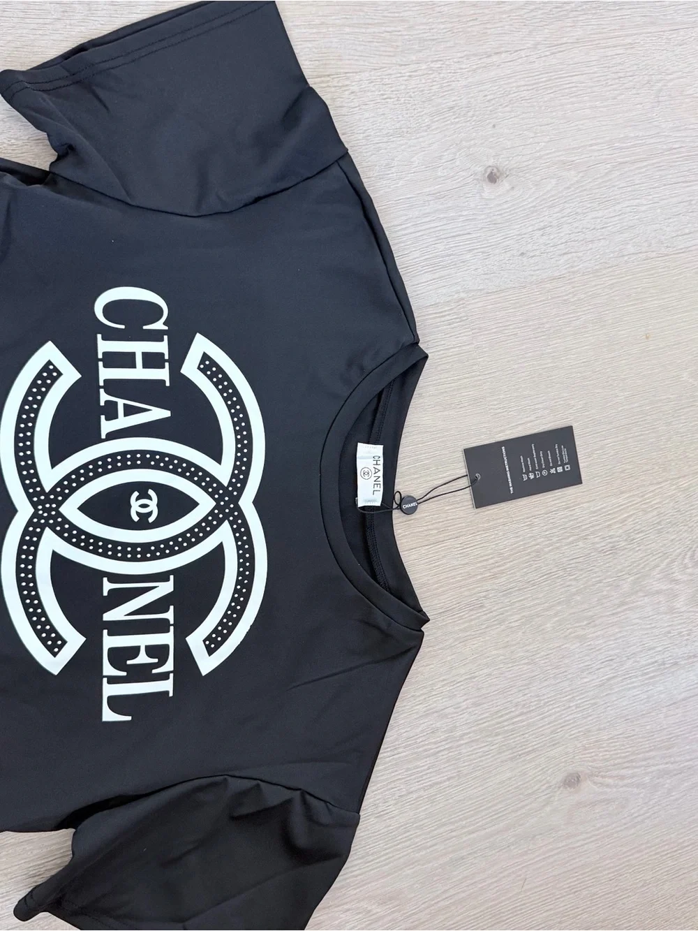 Chanel Black Logo Cropped Top & High-Waist Pants Set size L